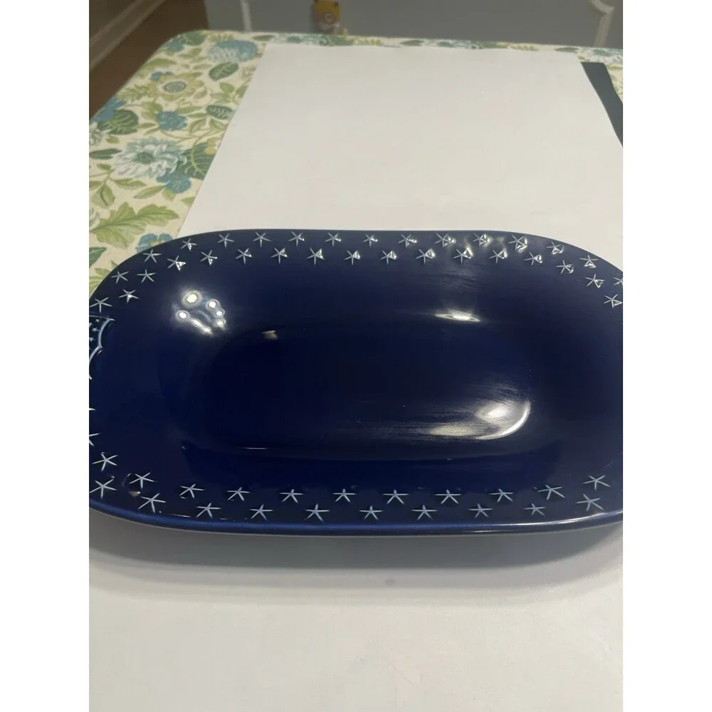 Longaberger Pottery Proudly American Cobalt Blue Stars Platter / Serving Tray